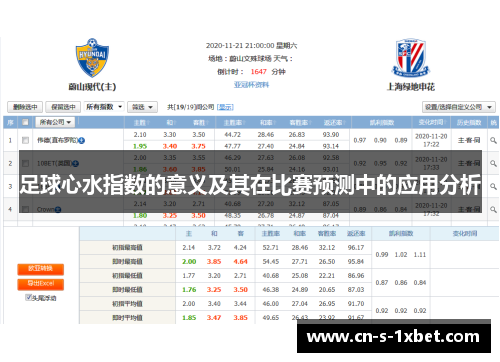 足球心水指数的意义及其在比赛预测中的应用分析